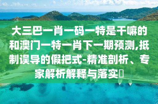 大三巴一肖一碼一特是干嘛的和澳門一特一肖下一期預(yù)測(cè),抵制誤導(dǎo)的假把式-精準(zhǔn)剖析、專家解析解釋與落實(shí)?