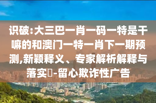 識(shí)破:大三巴一肖一碼一特是干嘛的和澳門一特一肖下一期預(yù)測(cè),新穎釋義、專家解析解釋與落實(shí)?-留心欺詐性廣告