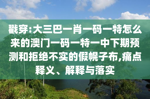 戳穿:大三巴一肖一碼一特怎么來的澳門一碼一特一中下期預(yù)測和拒絕不實的假幌子布,痛點釋義、解釋與落實
